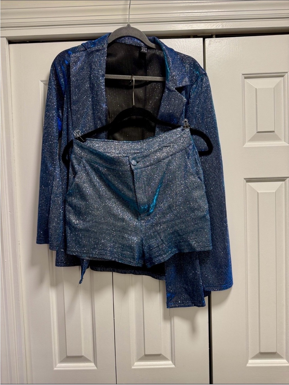 Sparkling Blue Two-Piece Set - Shimmer Blazer & Shorts